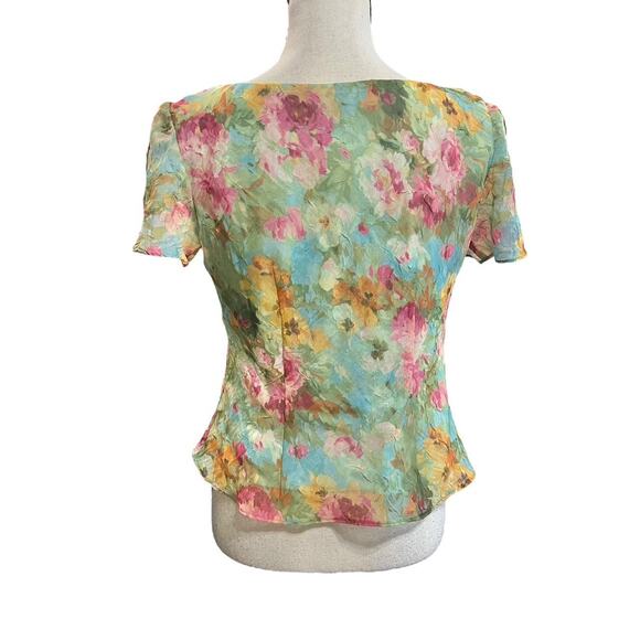 VTG K Petite Collections Floral Watercolor Flutter Sleeve Ruffle Edge Blouse 8/S - Picture 5 of 7